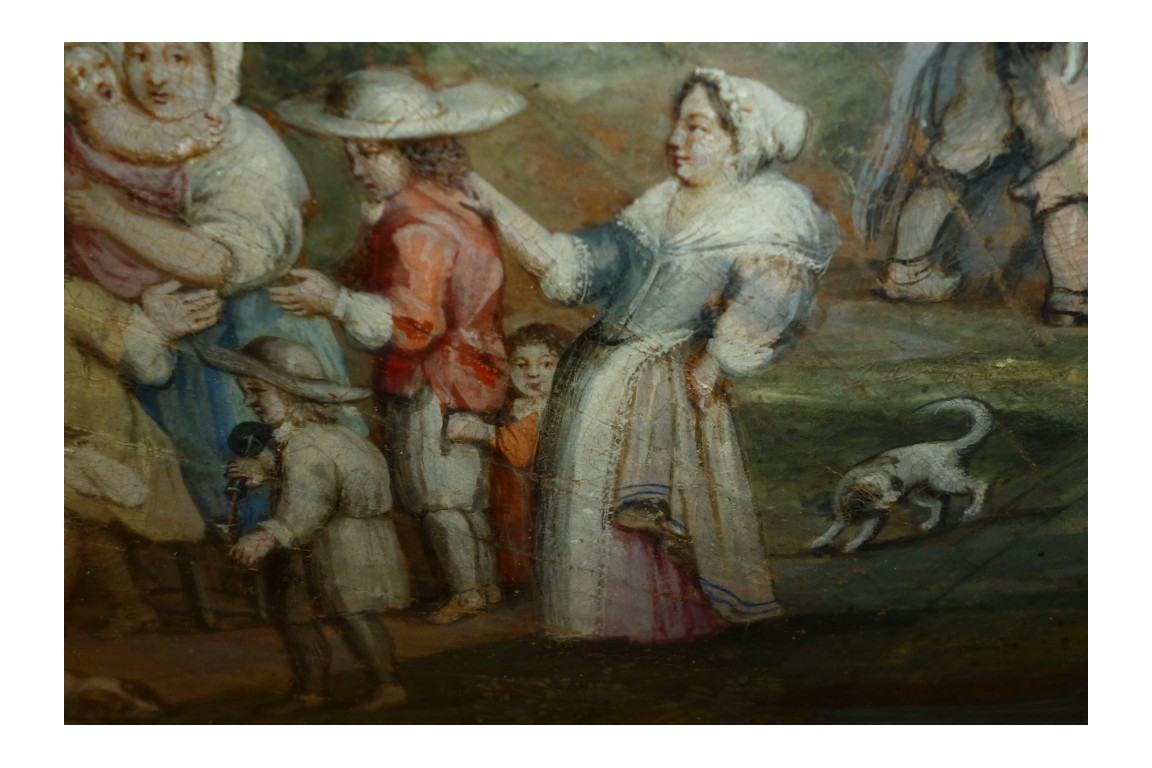 Return from the market, fan leaf, late 17th or early 18th century