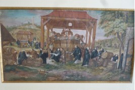 Moines vendangeurs, feuille d'éventail vers 1700