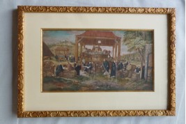 Moines vendangeurs, feuille d'éventail vers 1700