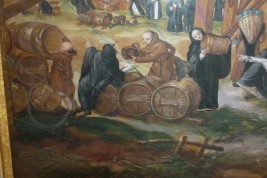 Moines vendangeurs, feuille d'éventail vers 1700