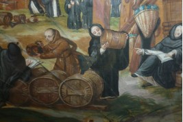 Moines vendangeurs, feuille d'éventail vers 1700