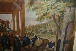 Moines vendangeurs, feuille d'éventail vers 1700