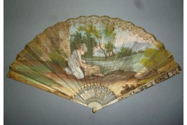 Fillette recueillant un oisilon... et un indien ! Éventail vers 1805-10
