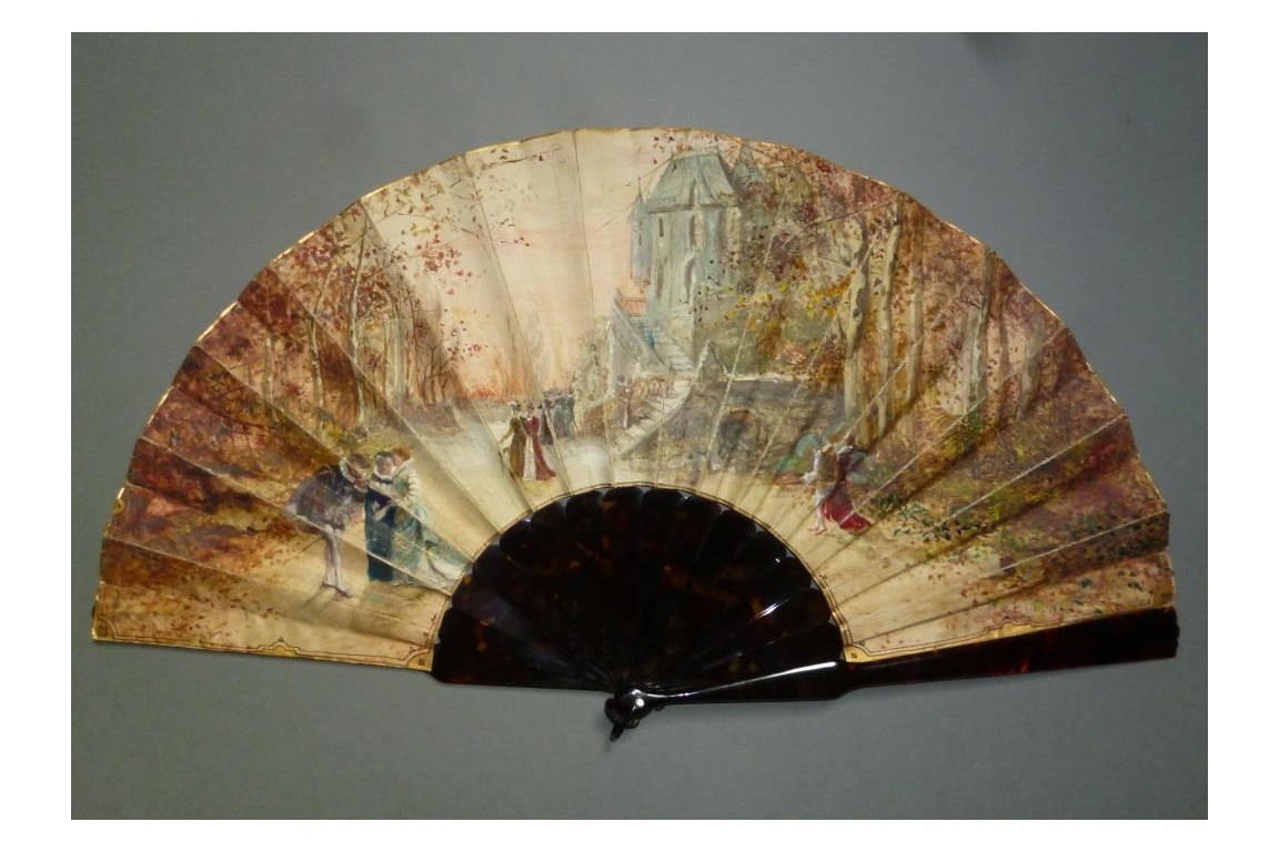 Fall at the castle, fan circa 1860-80