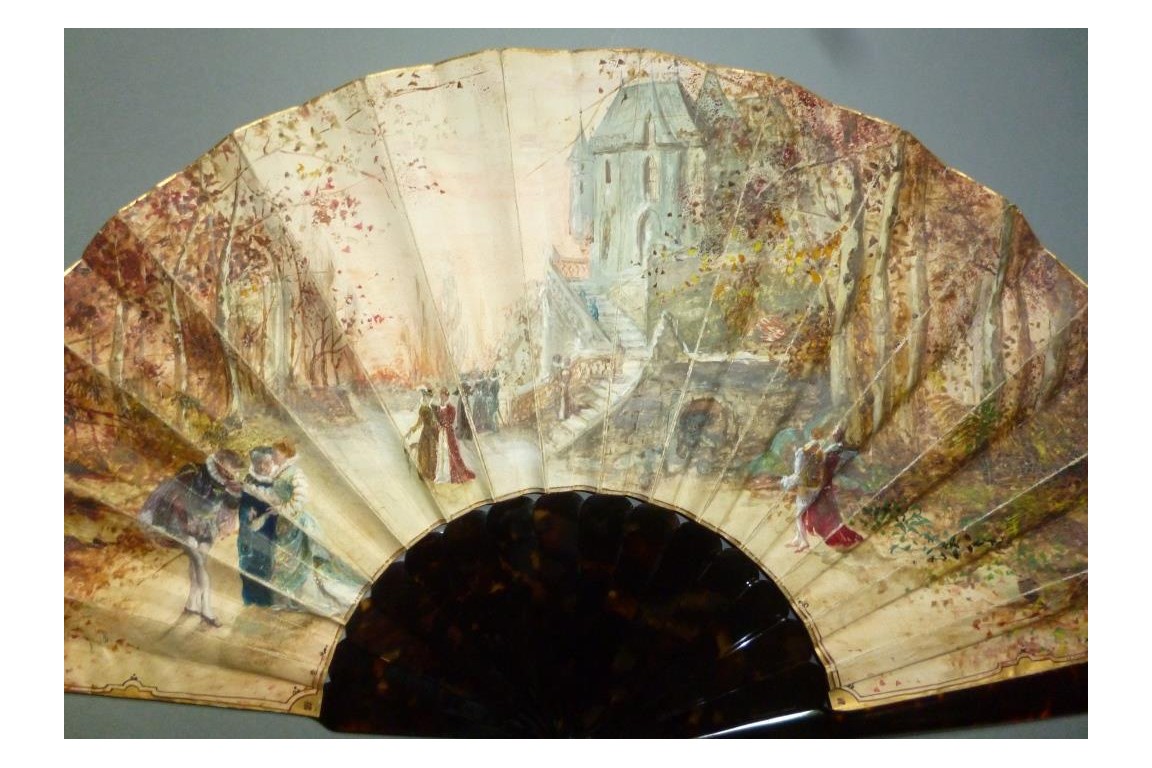 Fall at the castle, fan circa 1860-80