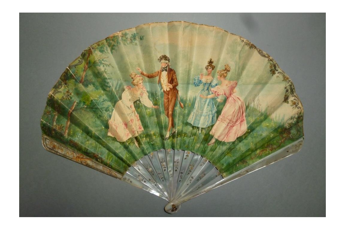 Blind man's buff of Belle Epoque, fan by Cosson and Duvelleroy, circa 1900