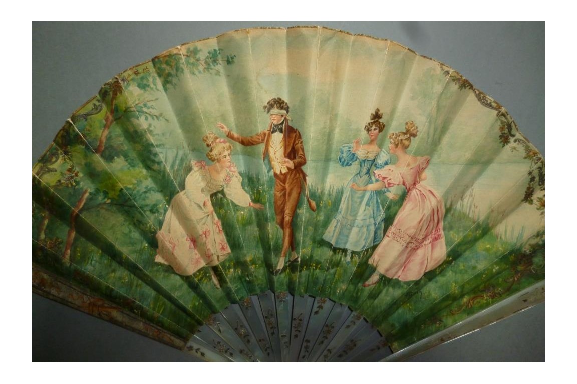 Colin-maillard à la Belle Époque, éventail de Cosson pour Duvelleroy vers 1900