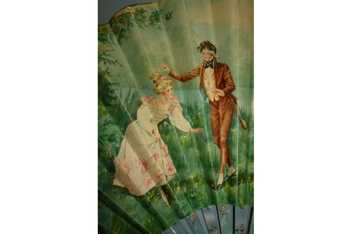 Blind man's buff of Belle Epoque, fan by Cosson and Duvelleroy, circa 1900