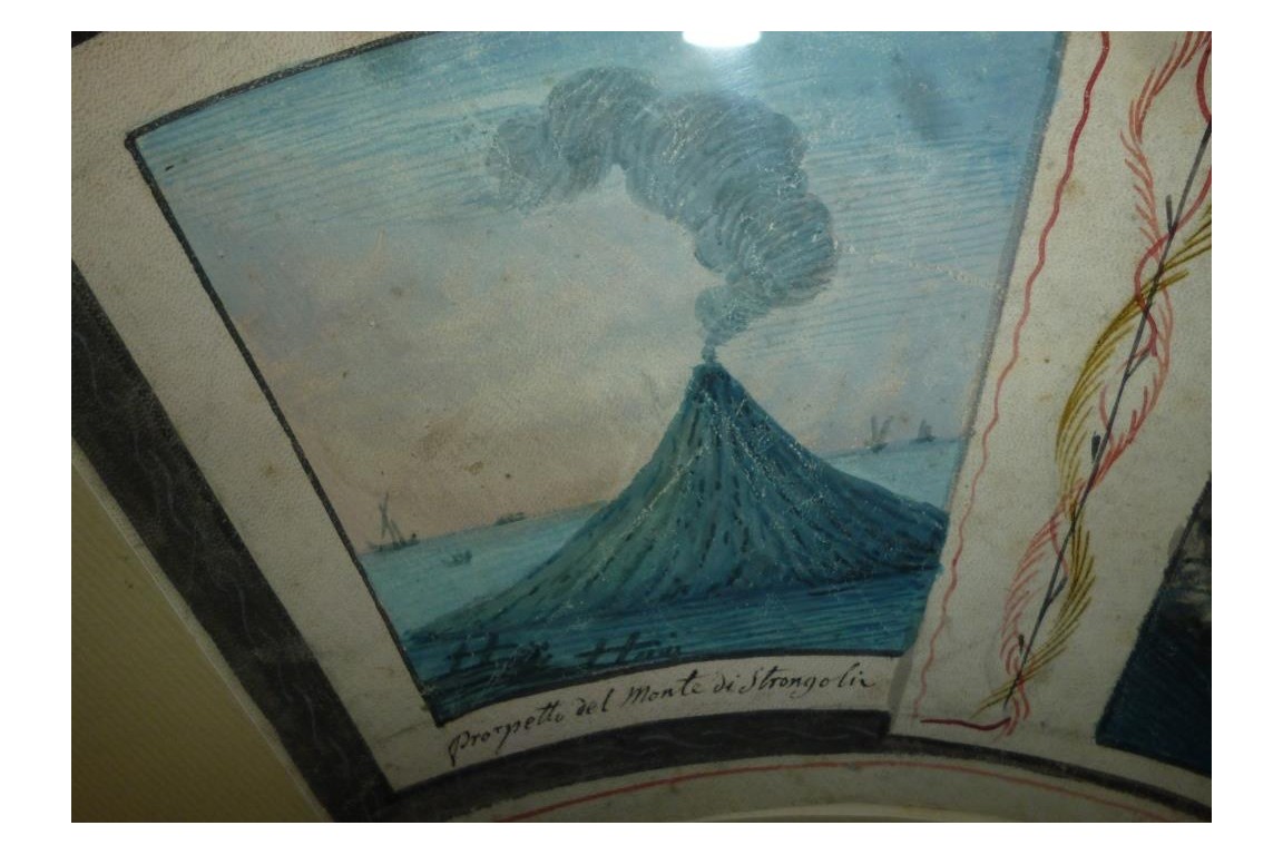 Eruptions of Vesuvius and Stromboli, Grand Tour fan leaf, 1793