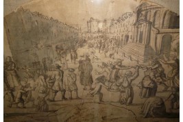Carnival of street Saint Antoine in Paris, fan project, circa 1680