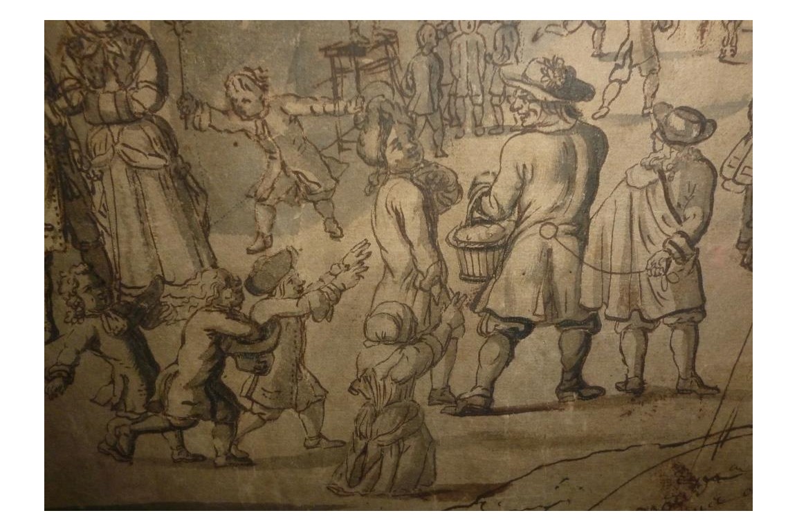 Carnival of street Saint Antoine in Paris, fan project, circa 1680