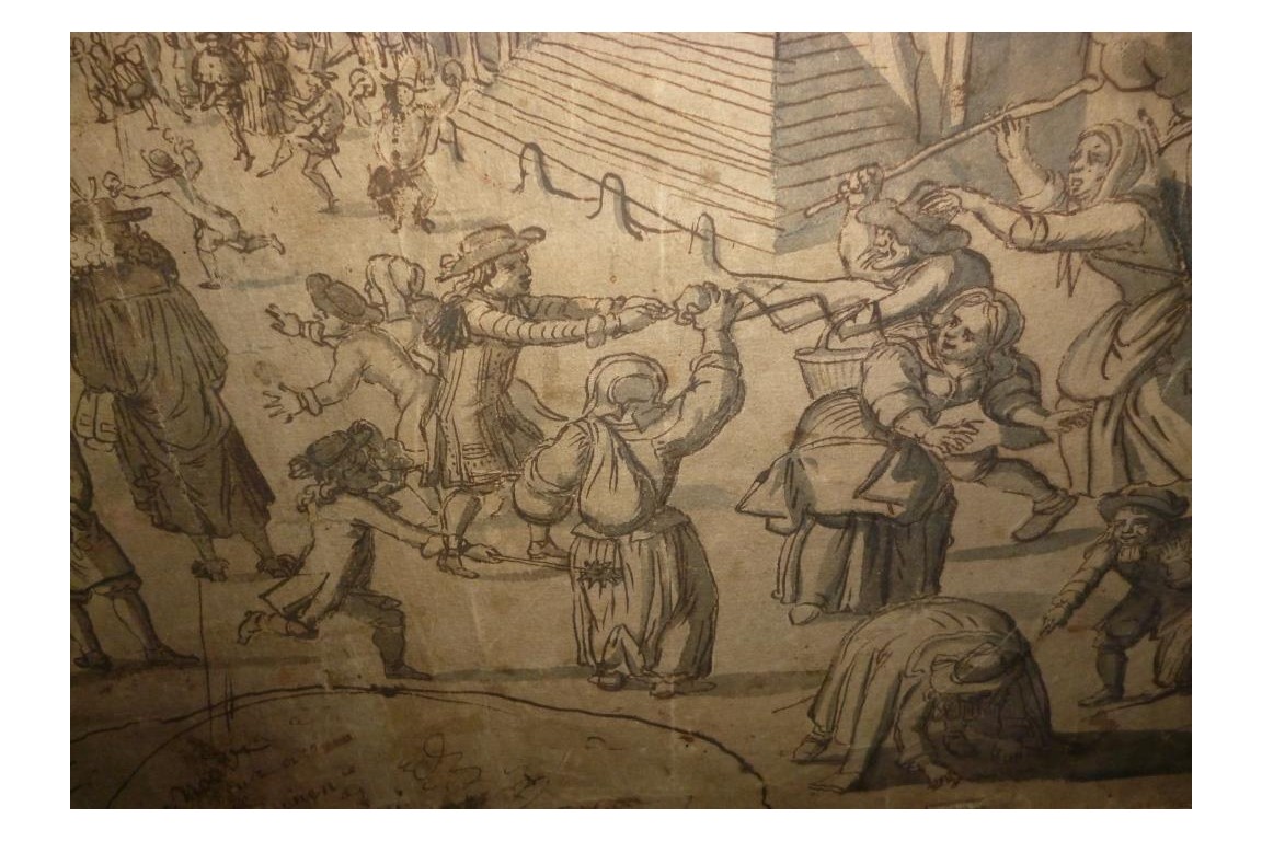 Carnaval de la rue Saint Antoine, projet d'éventail vers 1680