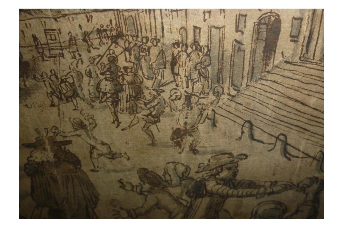 Carnival of street Saint Antoine in Paris, fan project, circa 1680