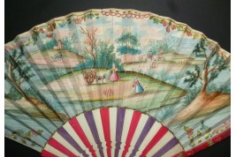 Charette et jeu de quilles, éventail vers 1730-40