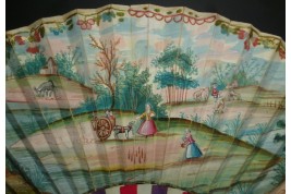 Charette et jeu de quilles, éventail vers 1730-40