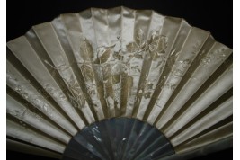 Tone on tone, embroidered fan, circa 1860-70