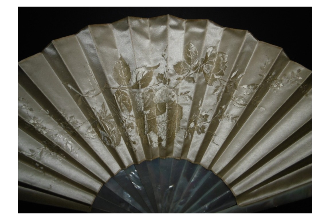 Tone on tone, embroidered fan, circa 1860-70