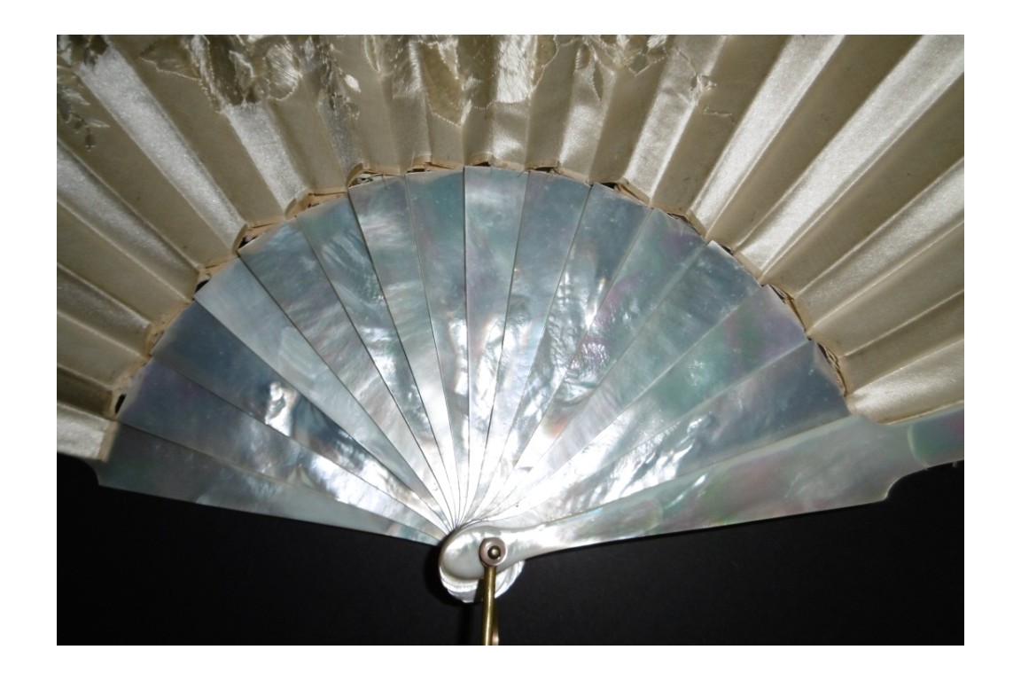 Tone on tone, embroidered fan, circa 1860-70