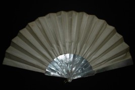 Tone on tone, embroidered fan, circa 1860-70