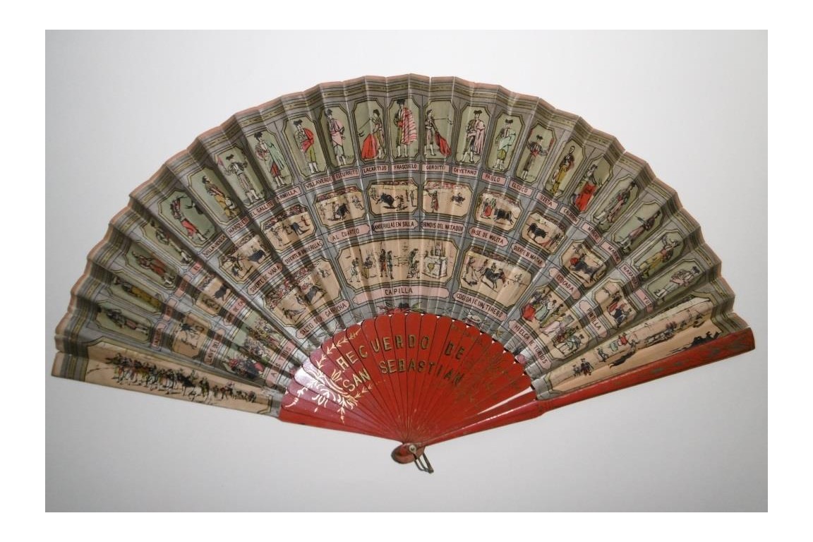 Bullfighting in San Sebastian, 19th century fan