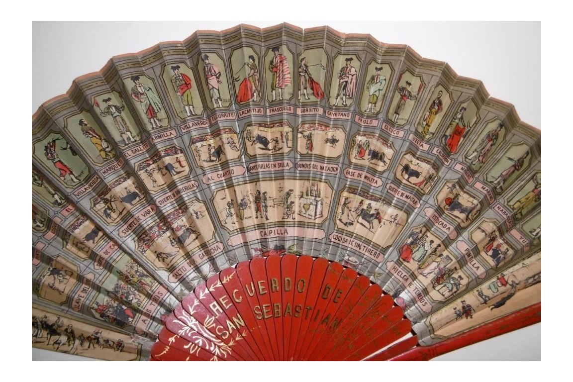 Bullfighting in San Sebastian, 19th century fan