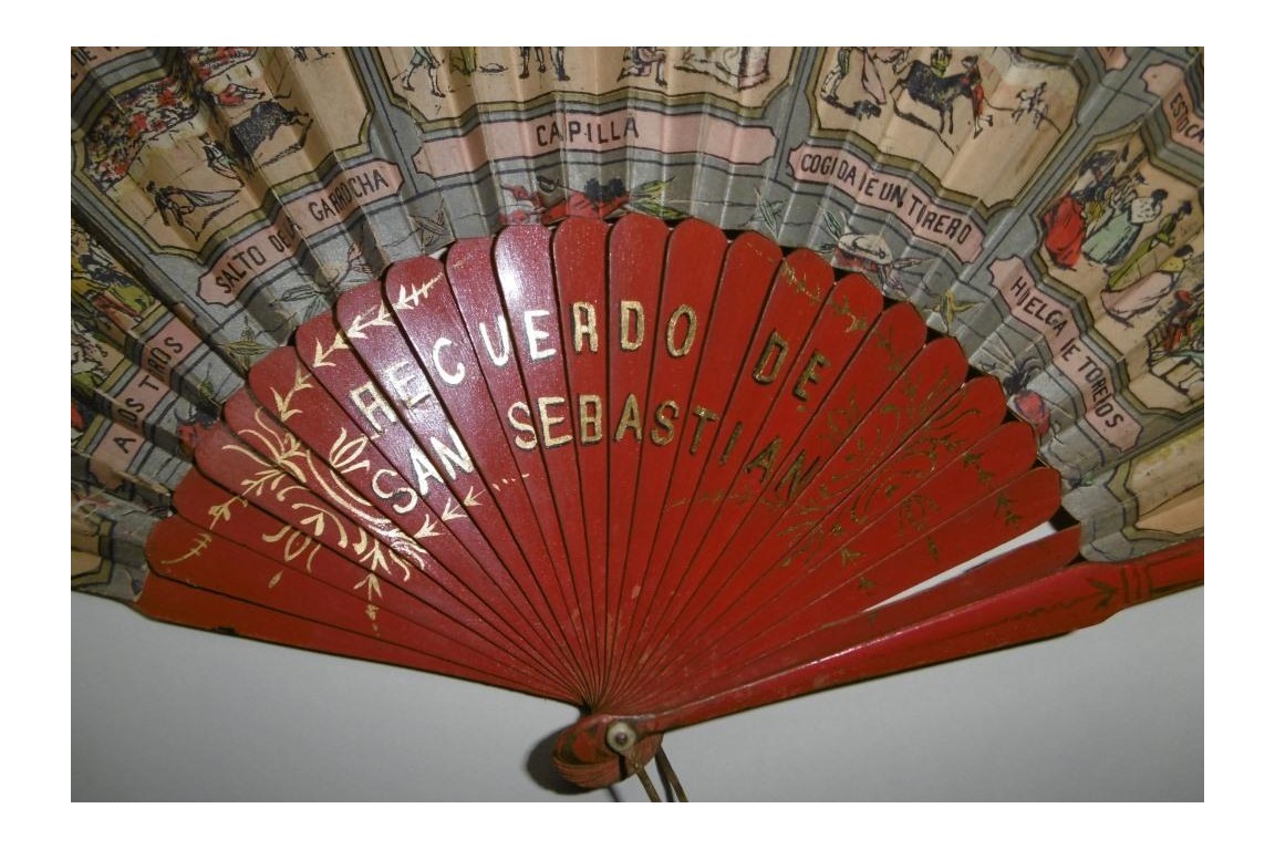 Bullfighting in San Sebastian, 19th century fan