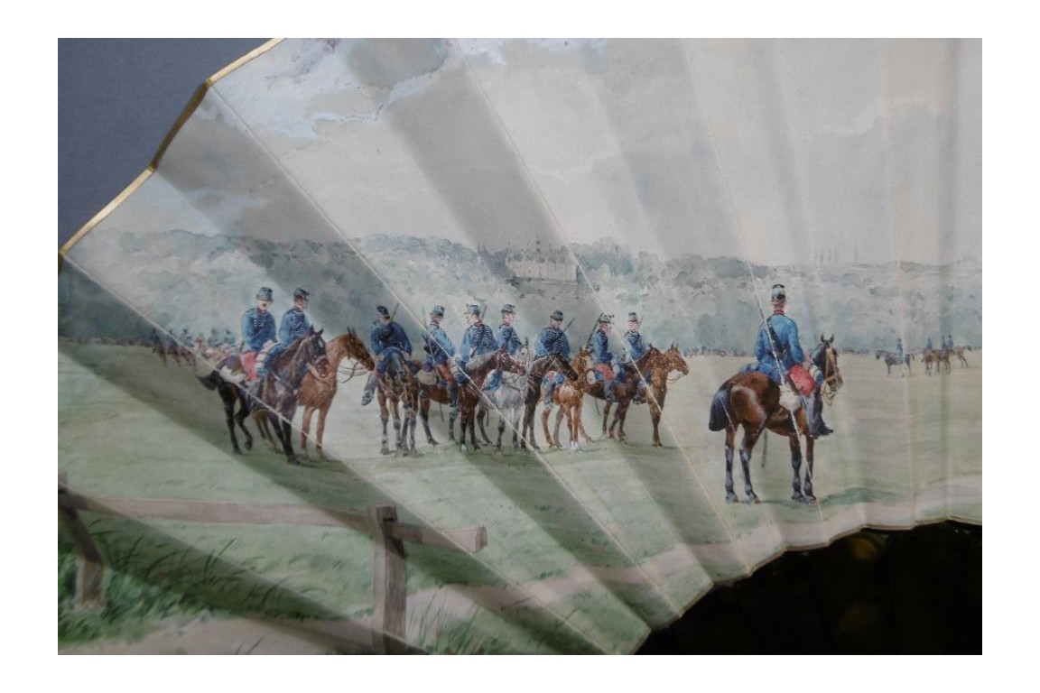 Entrainement de la cavalerie française, éventail vers 1880 par Le Nail