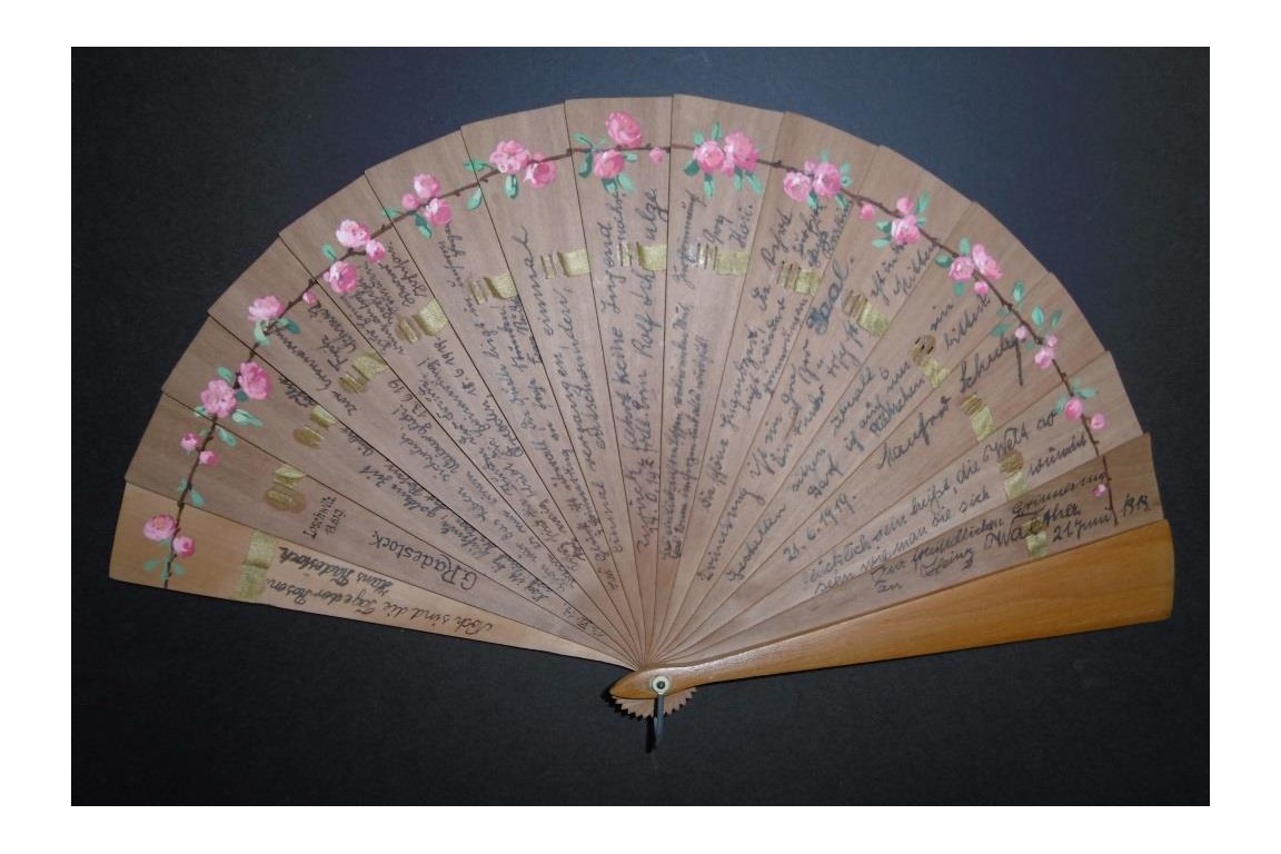 Les roses de la jeunesse, éventail autographe, 1919