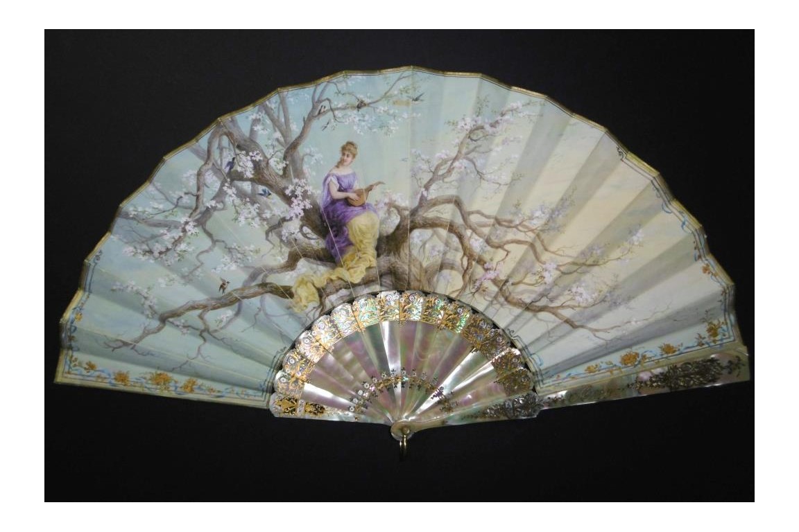 Music of cherry blossoms, fan circa 1880