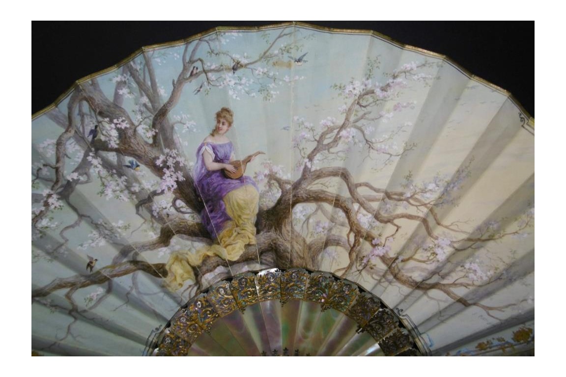 Music of cherry blossoms, fan circa 1880
