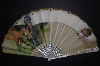 Dog and horses, fan circa 1920