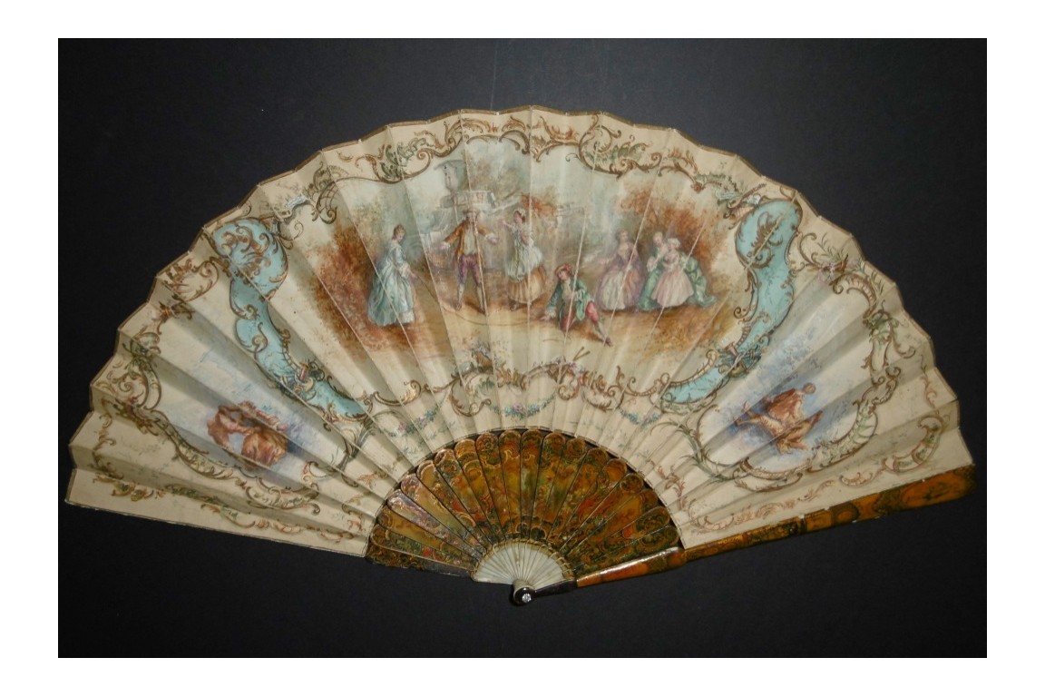 Colin maillard de Lancret, éventail pastiche vers 1900