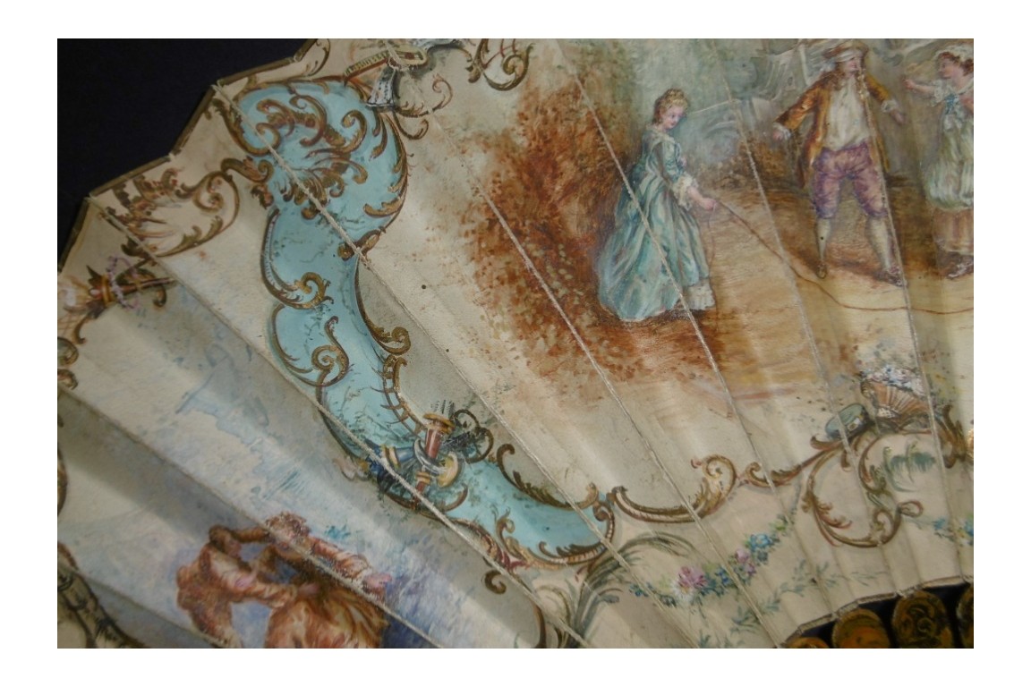 Colin maillard de Lancret, éventail pastiche vers 1900