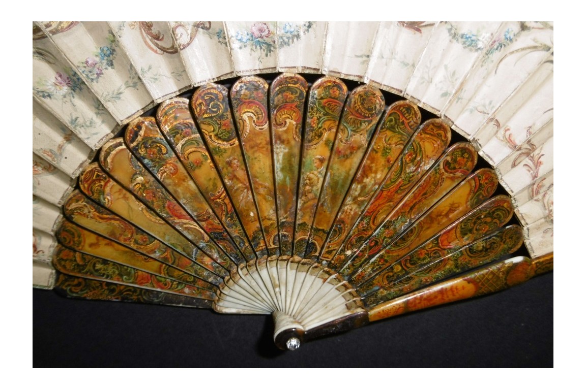 Blind man's buff by Lancret, pastiche fan circa 1900