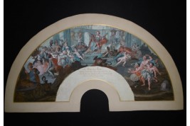 Le théatre du monde au palais de Plutus, feuilles d' éventails XVIIIème