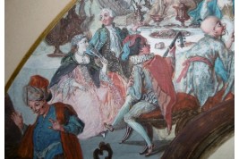 Le théatre du monde au palais de Plutus, feuilles d' éventails XVIIIème