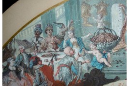 Le théatre du monde au palais de Plutus, feuilles d' éventails XVIIIème