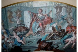 Le théatre du monde au palais de Plutus, feuilles d' éventails XVIIIème