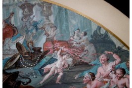 Le théatre du monde au palais de Plutus, feuilles d' éventails XVIIIème