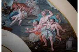 Le théatre du monde au palais de Plutus, feuilles d' éventails XVIIIème