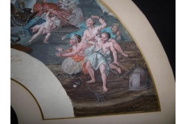 Le théatre du monde au palais de Plutus, feuilles d' éventails XVIIIème