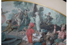 Le théatre du monde au palais de Plutus, feuilles d' éventails XVIIIème