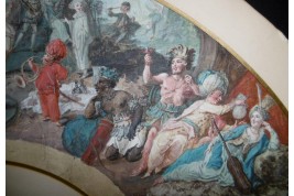 Le théatre du monde au palais de Plutus, feuilles d' éventails XVIIIème