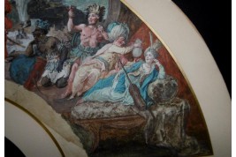 Le théatre du monde au palais de Plutus, feuilles d' éventails XVIIIème