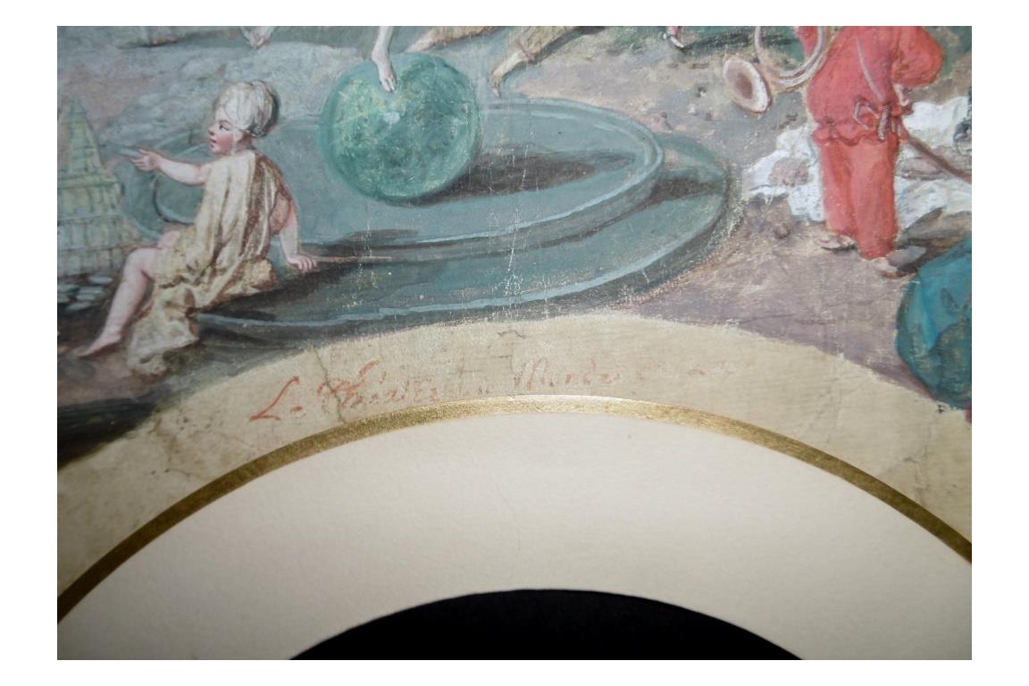 Le théatre du monde au palais de Plutus, feuilles d' éventails XVIIIème