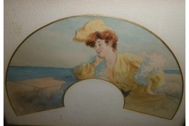 Elegant by the sea, fan leaf by Péan, Belle Epoque