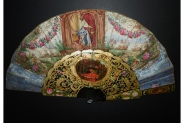 Arthur et Guenièvre... et un volcan, éventail vers 1850