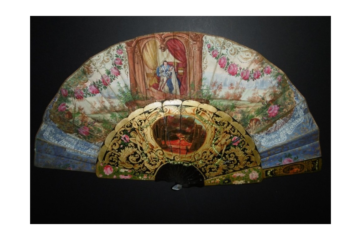 King Athur and Guinevere ... and volcano, fan circa 1850