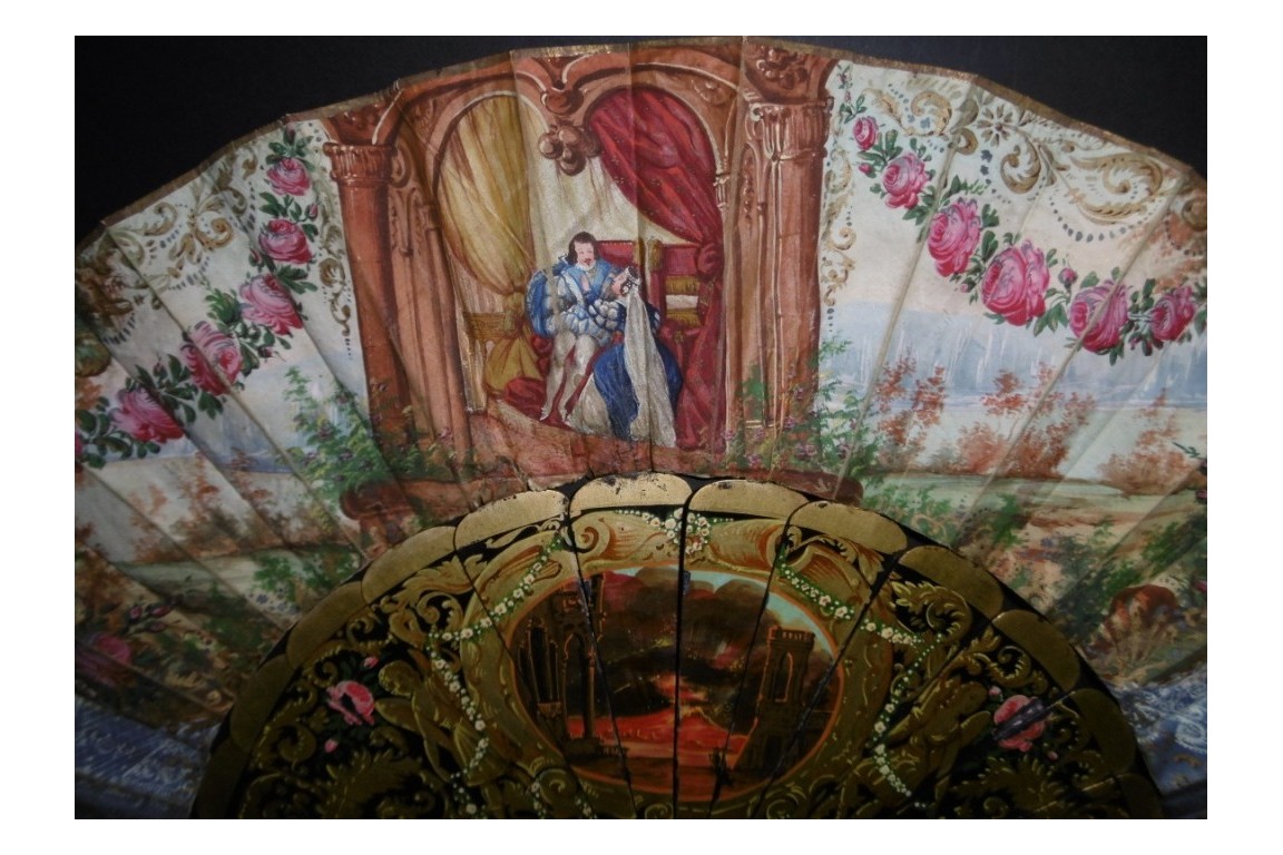 King Athur and Guinevere ... and volcano, fan circa 1850