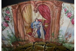 Arthur et Guenièvre... et un volcan, éventail vers 1850